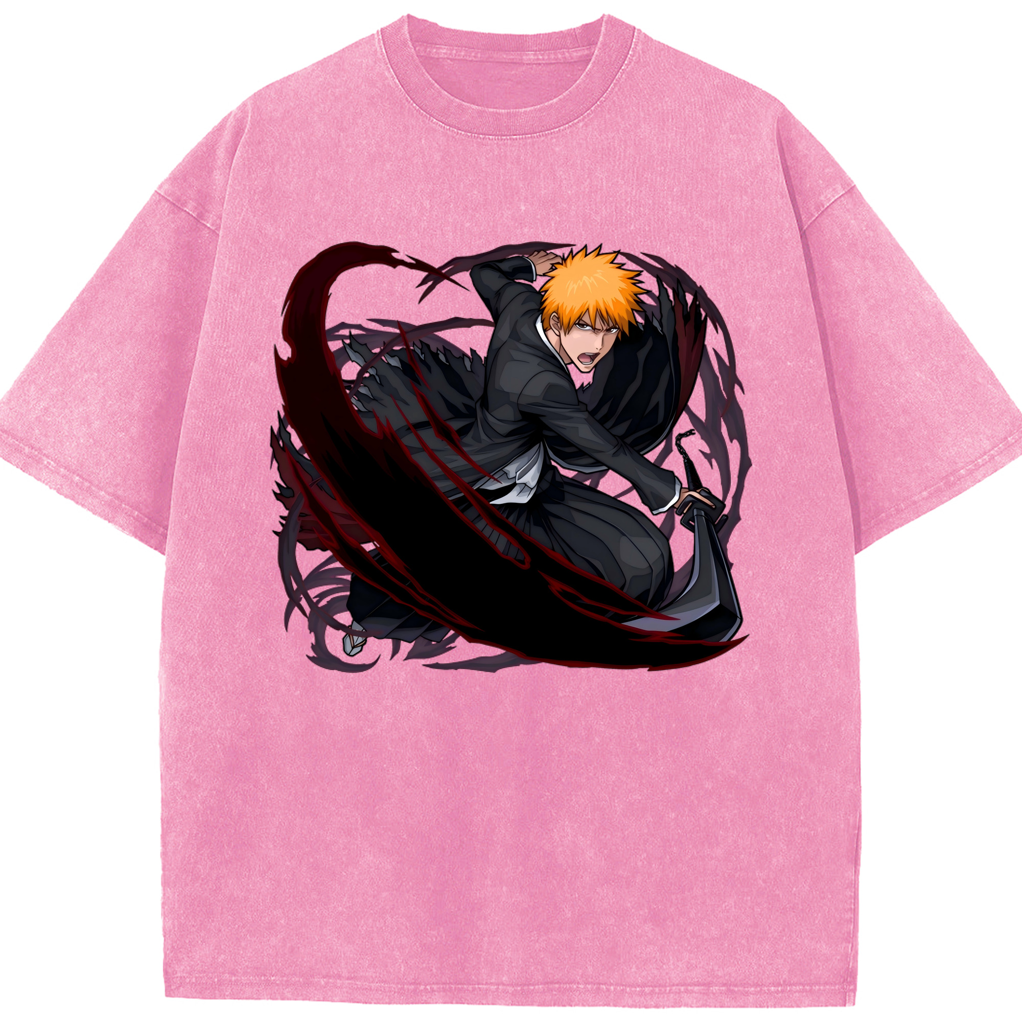 （画像用） ブリーチ 黒崎一護（くろさき いちご）BLEACH Kurosaki Ichigo 綿100% ヴィンテージ風 半袖Tシャツ（フロントプリント）